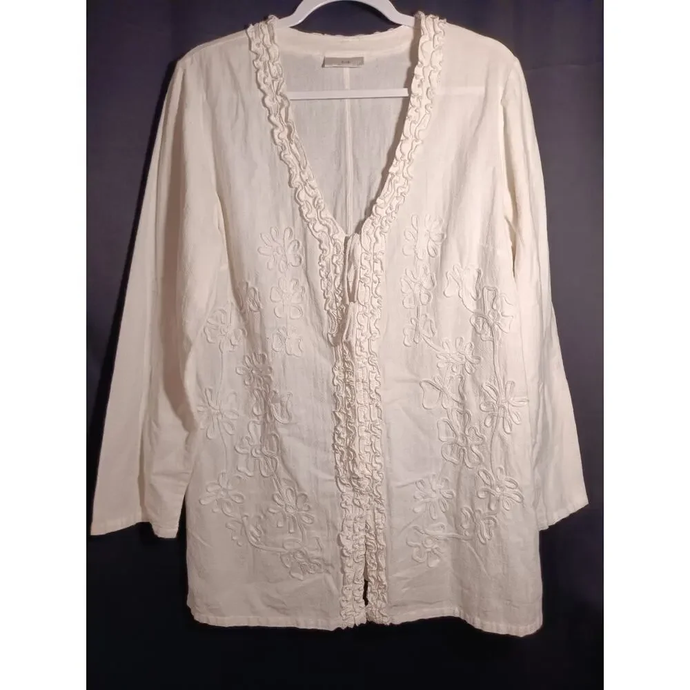 Soft Surroundings Women’s Large White Open Front Cardigan Top Layer Cottagecore